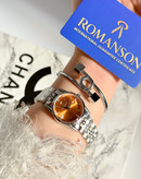 ساعت زنانه صفحه نارنجی برند ROMANSON موتورژاپنی با کارت ضمانت ۱۲ماهه ارسال رایگان