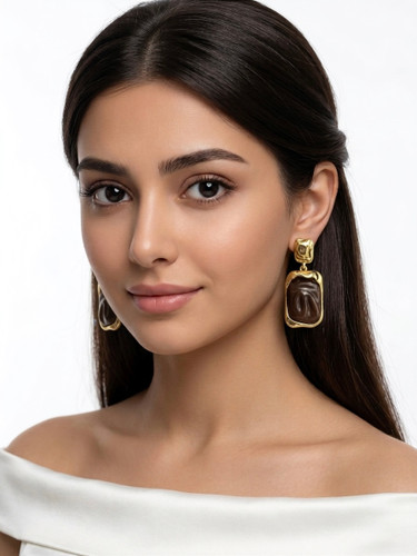 گوشواره میناکاری قاب قهوه ای سایزکوچک