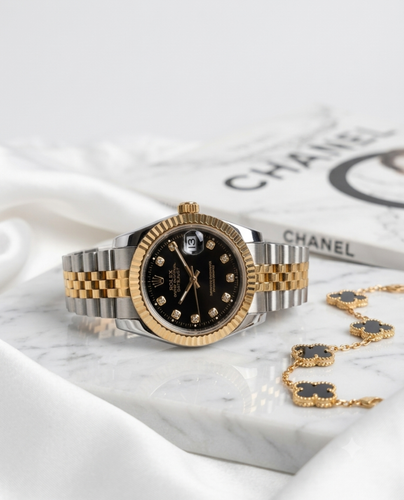 ساعت زنانه صفحه مشکی برند rolex geneve موتورژاپنی با کارت ضمانت ۱۲ماهه تصویر دوم ارسال رایگان