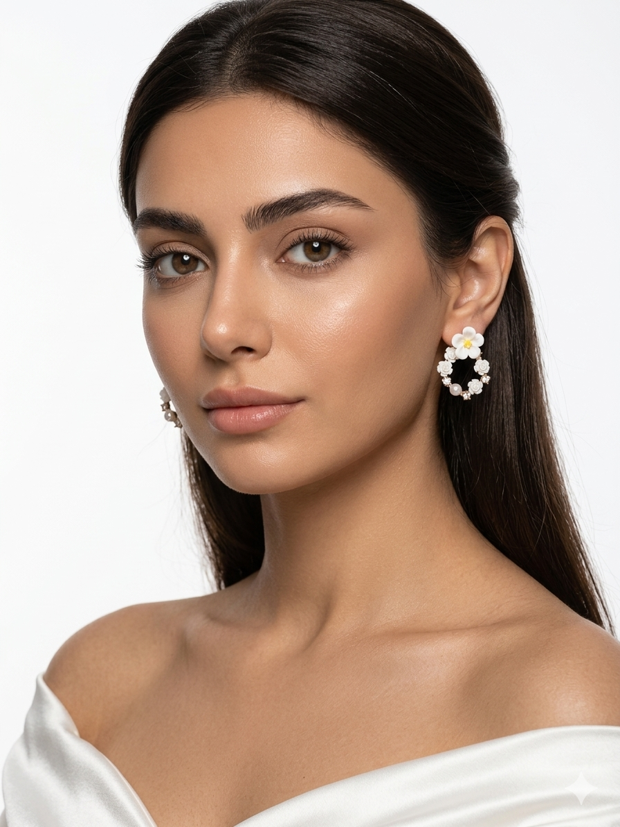 گوشواره مینیمال طرح گل بهاری سفید