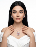 نیم ست گردنبند و گوشواره زنانه طرح نگین قرمز تصویر دوم موجود