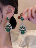 گوشواره جواهری اشک سبز عروس فول نگین