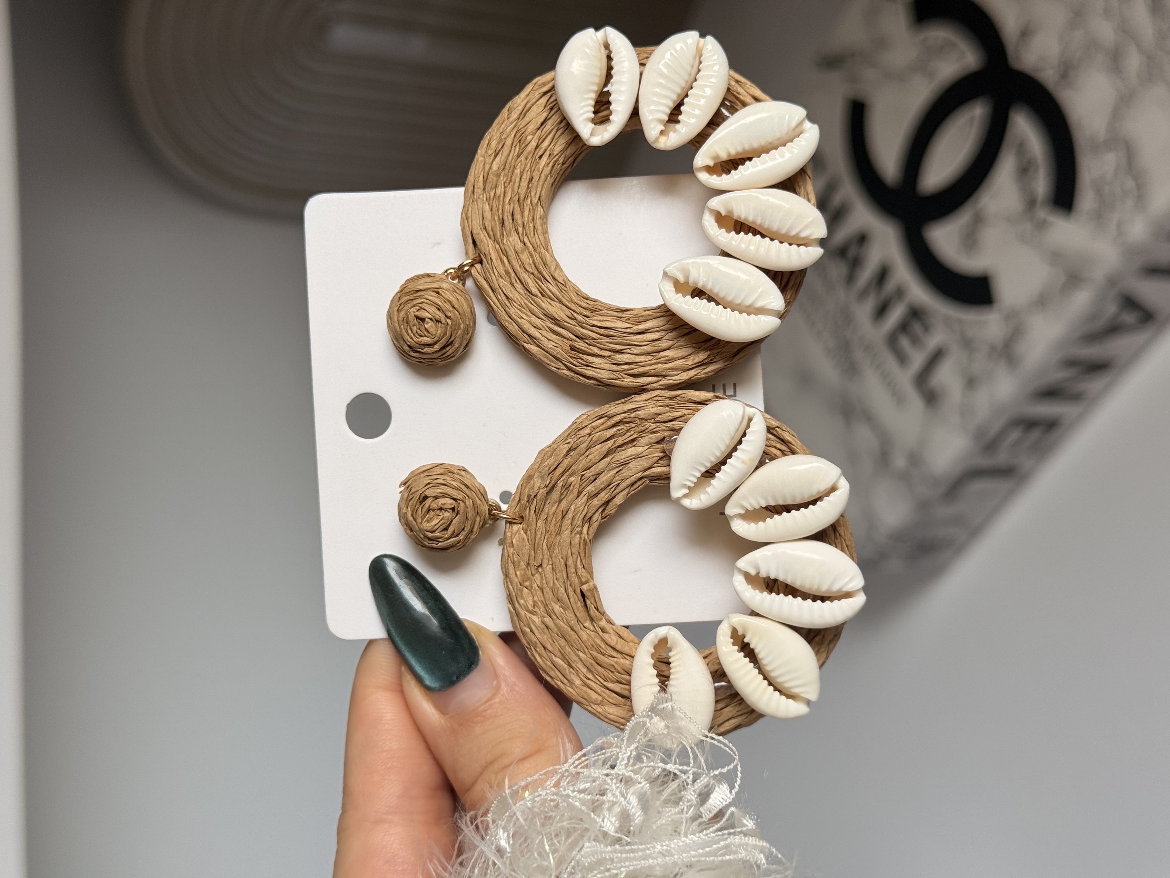 گوشواره ساحلی کنفی با صدف طرح بهاره