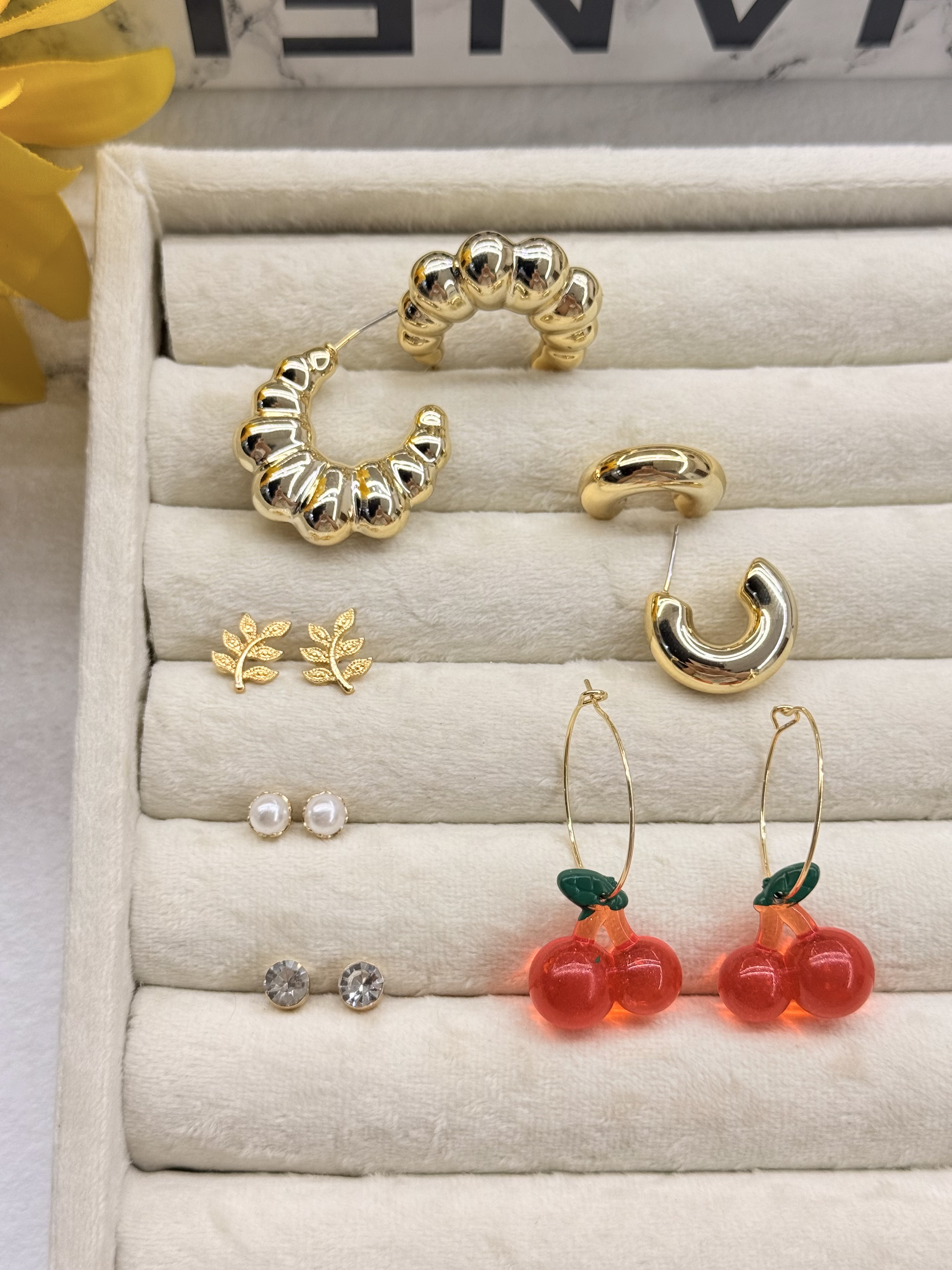 پک گوشواره گیلاس طلایی ۶جفتی