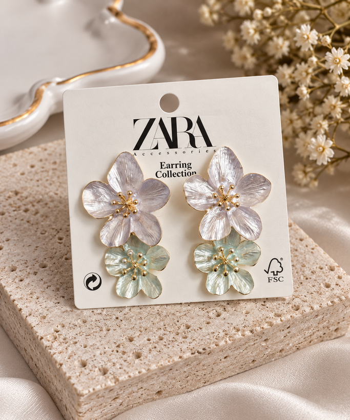 گوشواره میناکاری گل دورنگ کد ۰۰۲۳