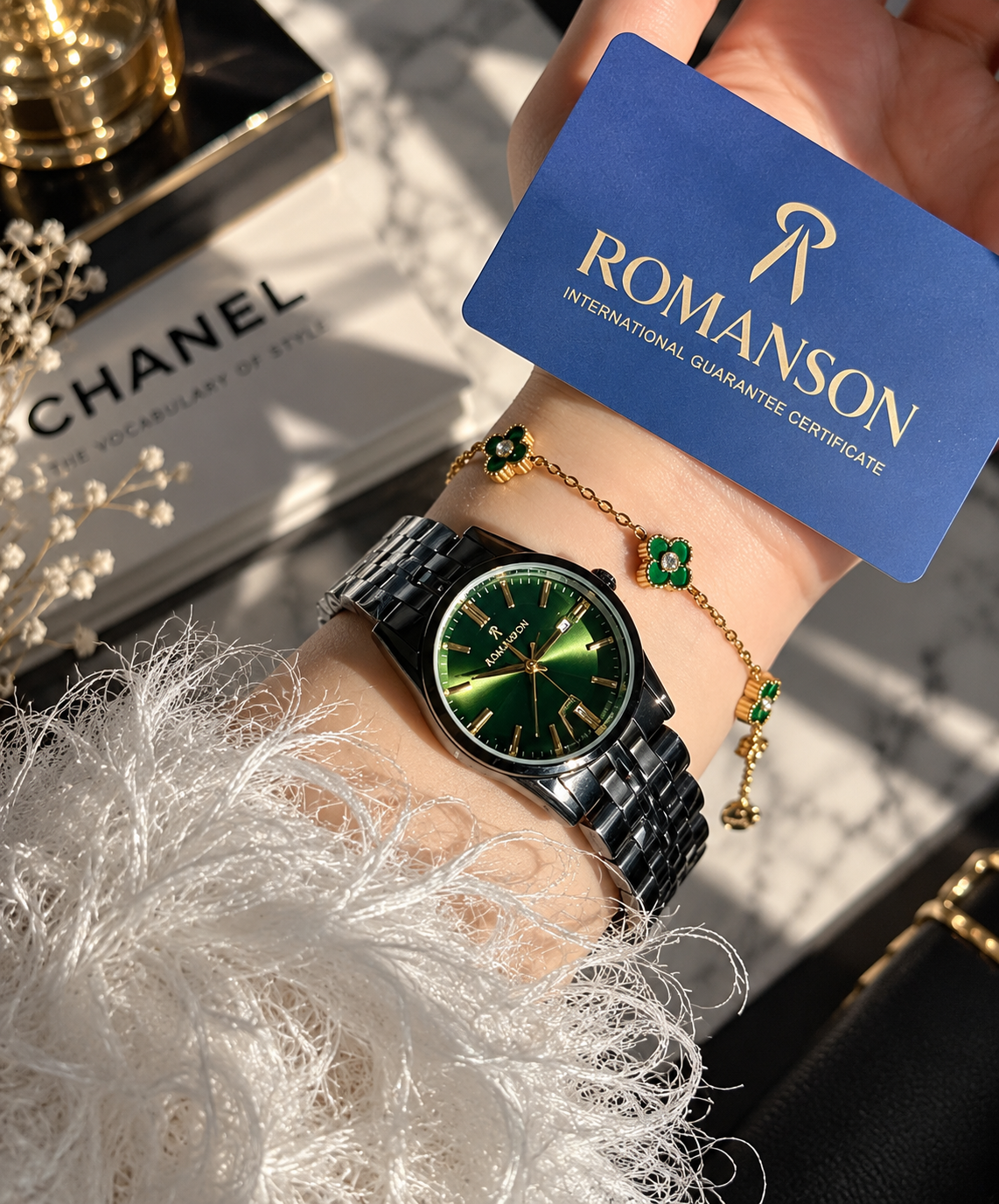 ساعت زنانه صفحه سبز تیره برند ROMANSON موتورژاپنی با کارت ضمانت ۱۲ماهه تصویر دوم ارسال رایگان