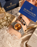 ساعت زنانه صفحه نارنجی برند ROMANSON موتورژاپنی با کارت ضمانت ۱۲ماهه ارسال رایگان