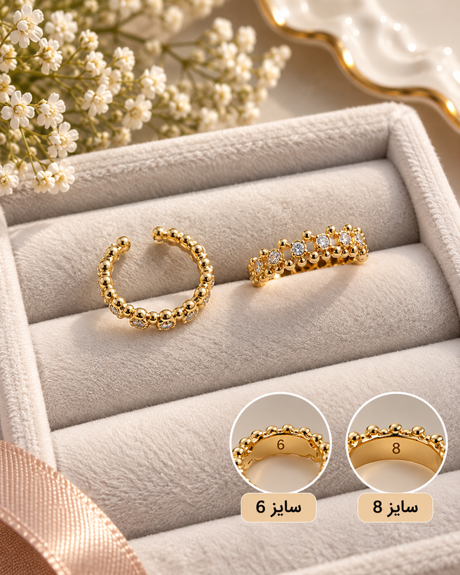 انگشتر زنانه ژوپینگ نگیندار رنگ رزگلد
