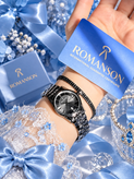 ساعت زنانه صفحه دودی با بند استیل مشکی برند ROMANSON موتورژاپنی با کارت ضمانت ۱۲ماهه تصویر دوم