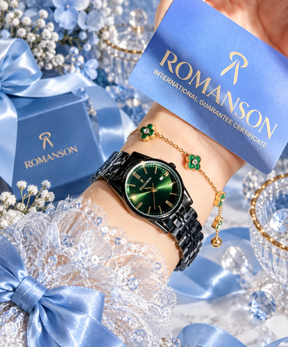 ساعت زنانه صفحه سبز تیره برند ROMANSON موتورژاپنی با کارت ضمانت ۱۲ماهه تصویر دوم