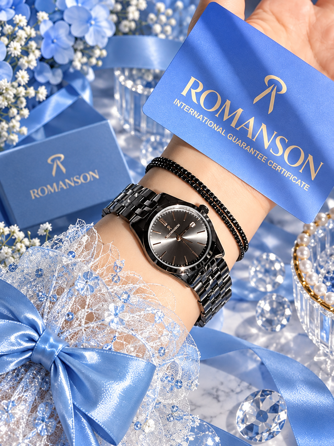 ساعت زنانه صفحه دودی تیره برند ROMANSON موتورژاپنی با کارت ضمانت ۱۲ماهه تصویر دوم
