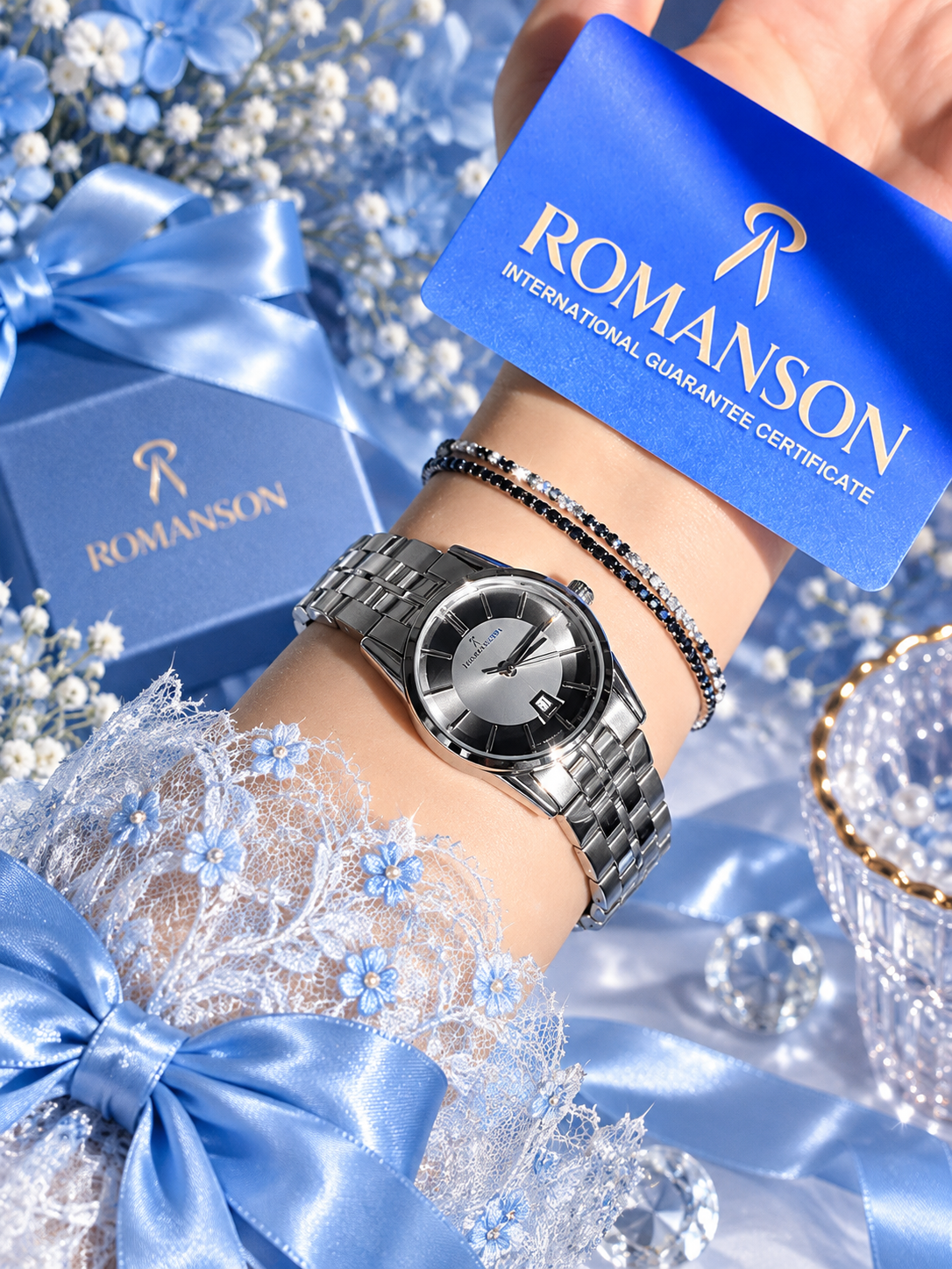 ساعت زنانه صفحه دودی برند ROMANSON موتورژاپنی با کارت ضمانت ۱۲ماهه تصویر دوم