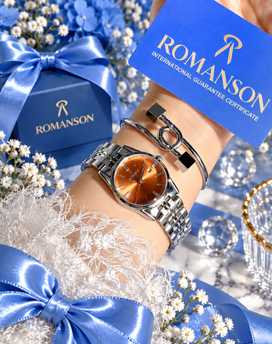 ساعت زنانه صفحه نارنجی برند ROMANSON موتورژاپنی با کارت ضمانت ۱۲ماهه ارسال رایگان